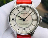 Tissot Chemin Des Tourelles Powermatic 80 Mother of Pearl White Dial Red Leather Strap Watch For Women - T099.207.16.118.00 Authentic Buy Shop Now