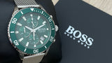 Hugo Boss Admiral Green Dial Silver Mesh Bracelet Watch for Men - 1513905 Authentic Buy Shop Now