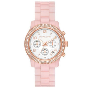 Michael Kors Runway Chronograph White Dial Pink Steel Strap Watch for Women - MK7424 Authentic Buy Shop Now