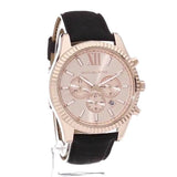 Michael Kors Lexington Chronograph Rose Gold Dial Black Leather Strap Watch For Men - MK8516 Authentic Buy Shop Now