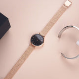 Daniel Wellington Petite Pressed Melrose Black Dial Rose Gold Mesh Strap Watch For Women - DW00100440 Authentic Buy Shop Now