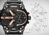 Diesel Big Daddy Chronograph Black Dial Black Steel Strap Watch For Men - DZ7312 Authentic Buy Shop Now