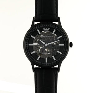 Emporio Armani Meccanico Automatic Black Dial Black Leather Strap Watch For Men - AR60042 Authentic Buy Shop Now