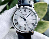 Tissot Carson Premium Lady Silver Dial Black Leather Strap Watch For Women - T122.210.16.033.00 Authentic Buy Shop Now
