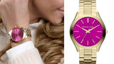 Michael Kors Slim Runway Pink Dial Rose Gold Steel Strap Watch for Women - MK3264 Authentic Buy Shop Now
