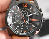 Diesel Mega Chief Chronograph Black Dial Brown Leather Strap Watch For Men - DZ4343 Authentic Buy Shop Now