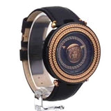 Versace V Metal Icon Black Dial Black Leather Strap Watch For Men - VQL020015 Authentic Buy Shop Now