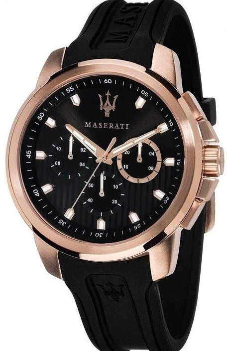 Maserati SFIDA Chronograph Black Dial Black Rubber Strap Watch For Men - R851123008 Authentic Buy Shop Now