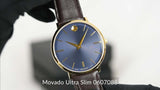 Movado Ultra Slim Blue Dial Brown Leather Strap Watch For Men - 0607088 Authentic Buy Shop Now
