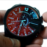 Diesel Mega Chief Chronograph Black Dial Black Leather Strap Watch For Men - DZ4323 Authentic Buy Shop Now