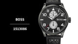 Hugo Boss Aeroliner Chronograph Black Dial Black Leather Strap Watch For Men - 1513086 Authentic Buy Shop Now