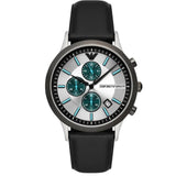 Emporio Armani Renato Chronograph Silver Dial Black Leather Strap Watch for Men - AR11473 Authentic Buy Shop Now