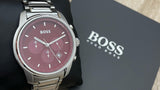 Hugo Boss One Chronograph Red Dial Grey Steel Strap Watch For Men - 1514000 Authentic Buy Shop Now