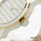 Marc Jacobs Lidia Stripe White Dial White Leather Strap Watch for Women - MBM1164 Authentic Buy Shop Now