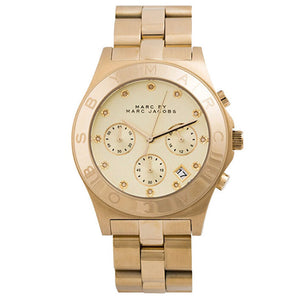 Marc Jacobs Blade Chronograph Gold Dial Gold Steel Strap Watch for Women - MBM3101 Authentic Buy Shop Now