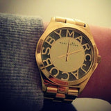 Marc Jacobs Henry Transparent Gold Dial Gold Steel Strap Watch for Women - MBM3206 Authentic Buy Shop Now
