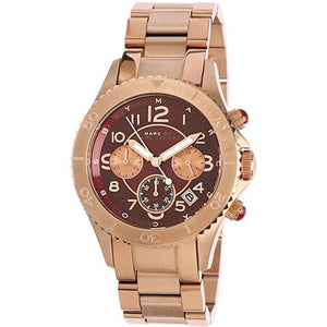 Marc Jacobs Rock Chronograph Mother of Pearl Red Dial Rose Gold Steel Strap Unisex Watch - MBM3251 Authentic Buy Shop Now