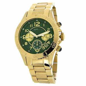 Marc Jacobs Rock Chronograph Green Dial Gold Steel Strap Watch for Women - MBM3252 Authentic Buy Shop Now