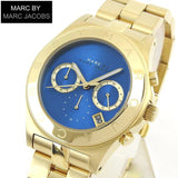 Marc Jacobs Blade Chronograph Blue Dial Gold Steel Strap Watch for Women - MBM3307 Authentic Buy Shop Now