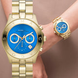 Marc Jacobs Blade Chronograph Blue Dial Gold Steel Strap Watch for Women - MBM3307 Authentic Buy Shop Now