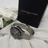 Tommy Hilfiger Jordan Chronograph Black Dial Silver Mesh Strap Watch For Men - 1792092 Authentic Buy Shop Now