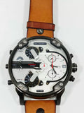 Diesel Mr. Daddy 2.0 Chronograph Silver Dial Brown Leather Strap Watch For Men - DZ7394 Authentic Buy Shop Now