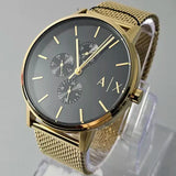 Armani Exchange Cayde Chronograph Black Dial Gold Mesh Strap Watch For Men - AX2715 Authentic Buy Shop Now