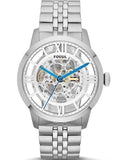 Fossil Townsman Automatic Skeleton Silver Dial Silver Steel Strap Watch for Men - ME3044 Authentic Buy Shop Now