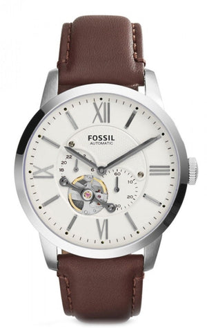 Fossil Townsman Automatic White Dial Brown Leather Strap Watch for Men - ME3064 Authentic Buy Shop Now