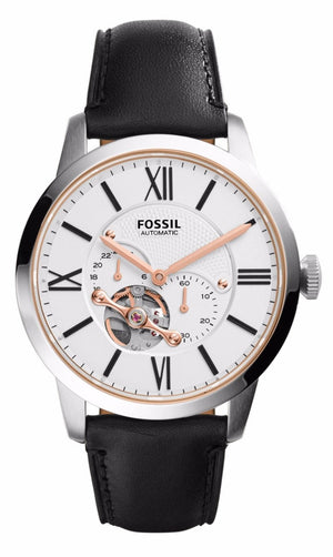 Fossil Townsman Automatic White Dial Black Leather Strap Watch for Men - ME3104 Authentic Buy Shop Now