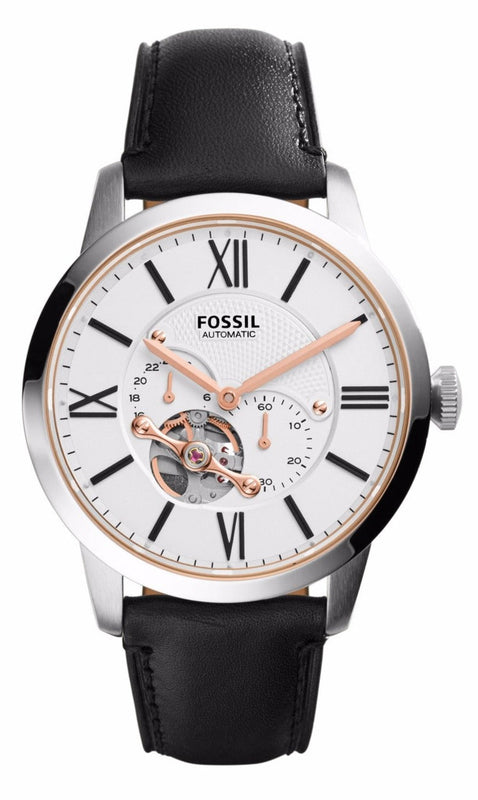 Fossil Townsman Automatic White Dial Black Leather Strap Watch for Men - ME3104 Authentic Buy Shop Now