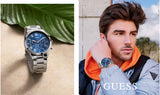 Guess Hendrix Chronograph Blue Dial Silver Steel Strap Watch for Men - W1309G1 Authentic Buy Shop Now