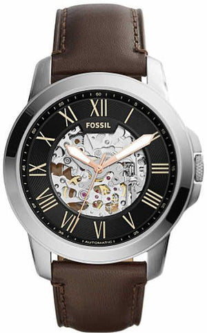 Fossil Grant Automatic Skeleton Black Dial Brown Leather Strap Watch for Men - ME3100 Authentic Buy Shop Now