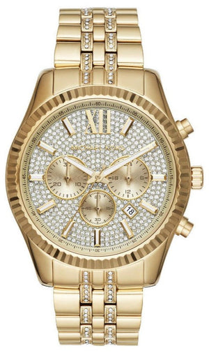 Michael Kors Lexington Chronograph Gold Dial Gold Steel Strap Watch For Men - MK8579 Authentic Buy Shop Now