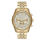 Michael Kors Lexington Chronograph Gold Dial Gold Steel Strap Watch For Men - MK8579 Authentic Buy Shop Now