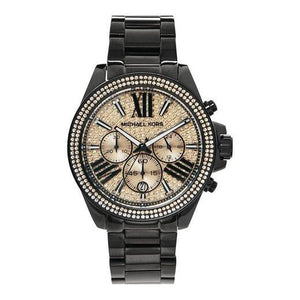 Michael Kors Wren Chronograph Gold Diamonds Dial Black Steel Strap Watch for Women - MK5879 Authentic Buy Shop Now
