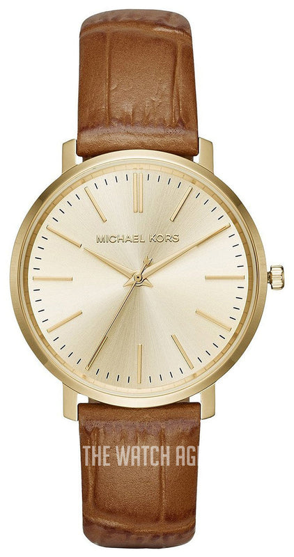 Michael Kors Jaryn Quartz Gold Dial Brown Leather Strap Watch For Women - MK2496 Authentic Buy Shop Now