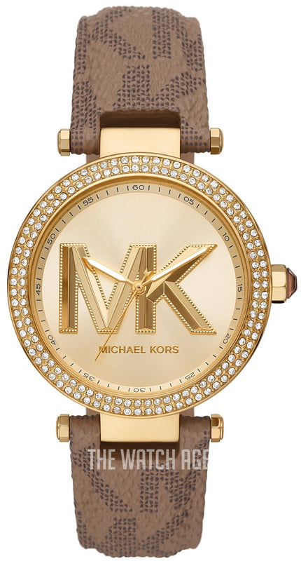Michael Kors Parker Three Hand Gold Dial Brown Leather Strap Watch For Women - MK2973 Authentic Buy Shop Now