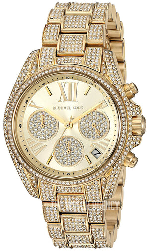 Michael Kors Mini Bradshaw Crystals Gold Dial Gold Steel Strap Watch For Women - MK6494 Authentic Buy Shop Now
