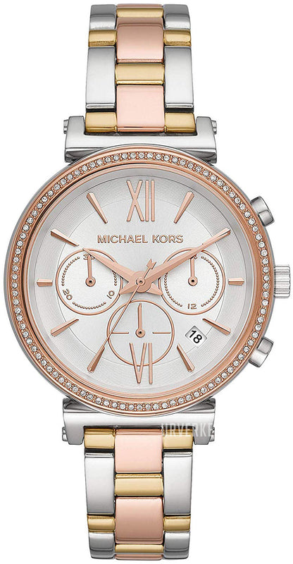 Michael Kors Sofie Chronograph White Dial Two Tone Steel Strap Watch For Women - MK6688 Authentic Buy Shop Now