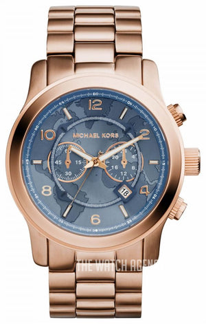 Michael Kors Runway Stop Hunger Quartz Blue Dial Rose Gold Steel Strap Watch For Men - MK8358 Authentic Buy Shop Now