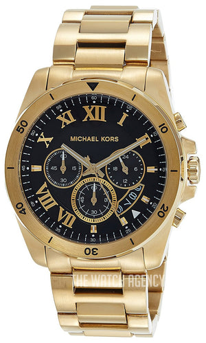 Michael Kors Brecken Chronograph Quartz Black Dial Gold Steel Strap Watch For Men - MK8481 Authentic Buy Shop Now