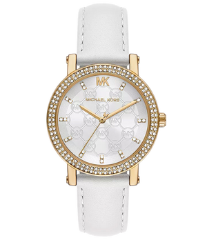 Michael Kors Corey Three Hand White Dial White Leather Strap Watch For Women - MK2985 Authentic Buy Shop Now