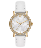 Michael Kors Corey Three Hand White Dial White Leather Strap Watch For Women - MK2985 Authentic Buy Shop Now