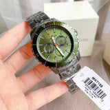 Michael Kors Cunningham Multifunction Chronograph Green Dial Grey Steel Strap Watch For Men - MK7158 Authentic Buy Shop Now
