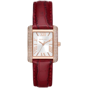 Michael Kors Emery Quartz Diamonds Silver Dial Red Leather Strap Watch For Women - MK4689 Authentic Buy Shop Now