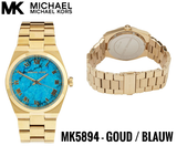 Michael Kors Channing Turquoise Dial Gold Steel Strap Watch For Women - MK5894 Authentic Buy Shop Now