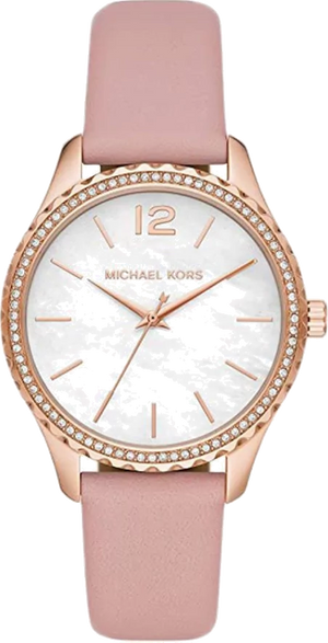 Michael Kors Layton Three-Hand White Dial Pink Leather Strap Watch for Women - MK2909 Authentic Buy Shop Now