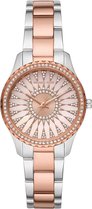 Michael Kors Layton Three Hand Pink Dial Two Tone Steel Strap Watch For Women - MK6894 Authentic Buy Shop Now