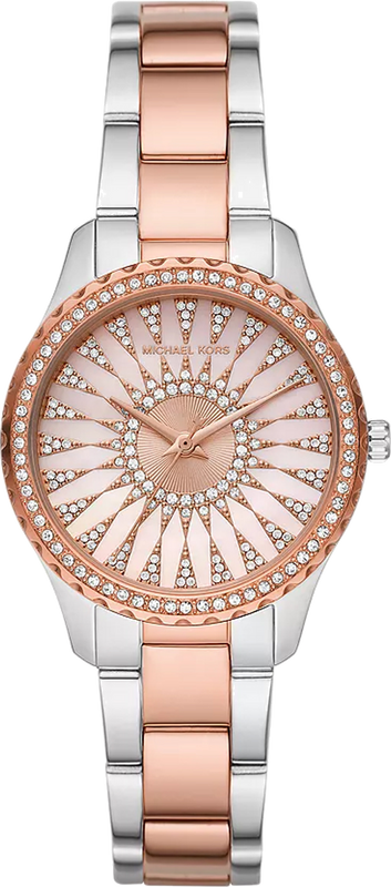 Michael Kors Layton Three Hand Pink Dial Two Tone Steel Strap Watch For Women - MK6894 Authentic Buy Shop Now